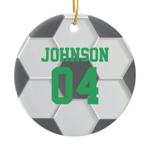 Green Soccer Ball Christmas Ceramic Ornament