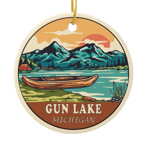 Gun Lake Michigan Boating Fishing Emblem Ceramic Ornament