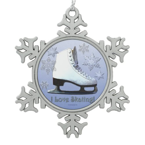 I Love Skating! Snowflake Pewter Christmas Ornament