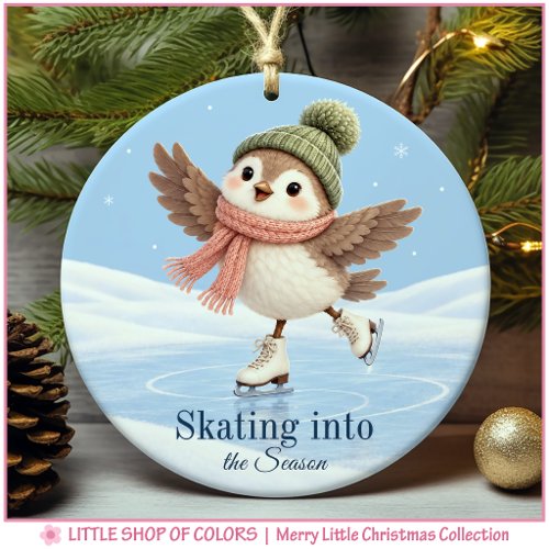 Ice Skating Bird Personalized Photo Christmas Ceramic Ornament