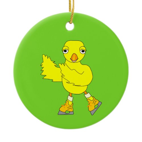 Ice Skating Chick Ceramic Ornament