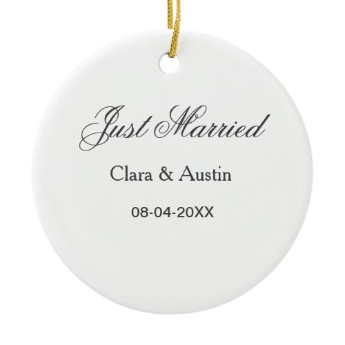 Just Married add couple name date year wedding sim Ceramic Ornament