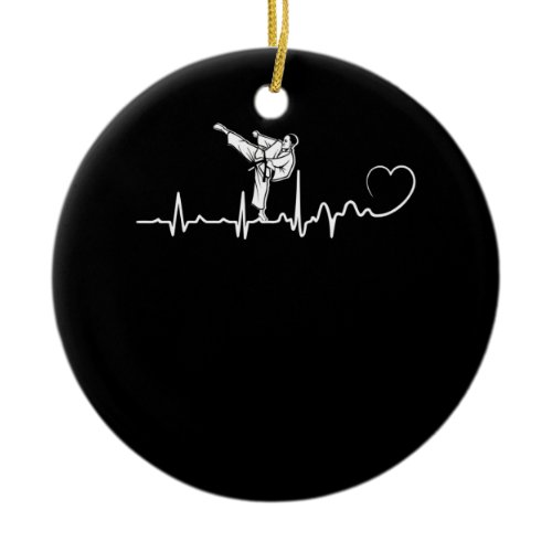 Karate Heartbeat Gift For Karateka Ceramic Ornament
