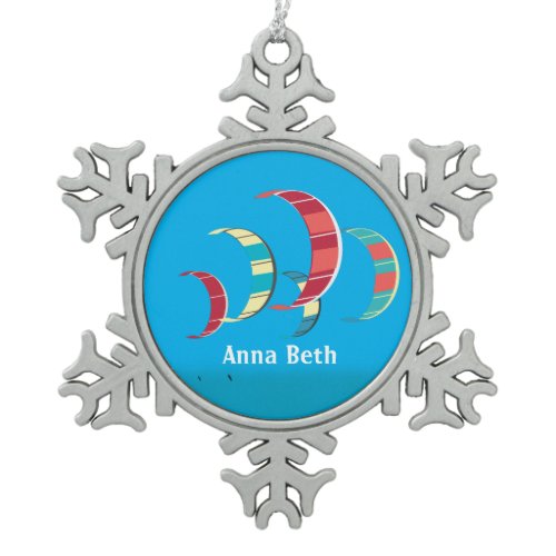 Kite Surfing Snowflake Pewter Christmas Ornament
