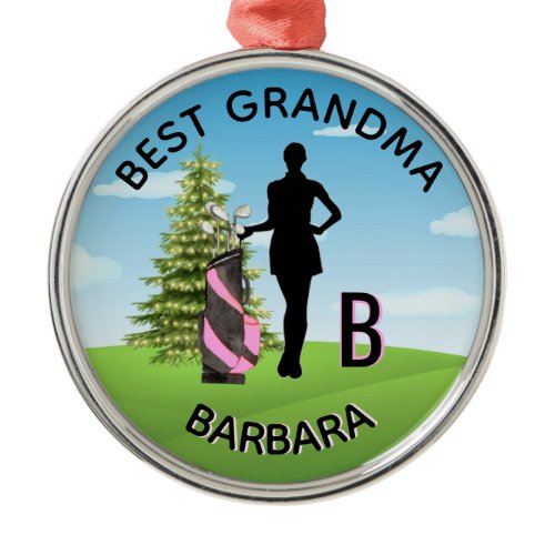 Lady Golfer Golf Course Custom Name 3-D Monogram   Metal Ornament