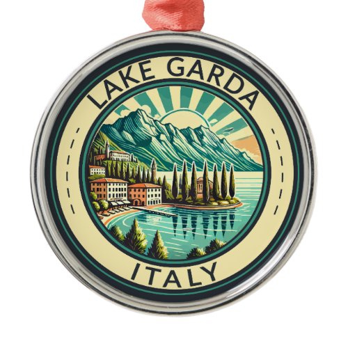 Lake Garda Italy Illustration Travel Art Badge Metal Ornament