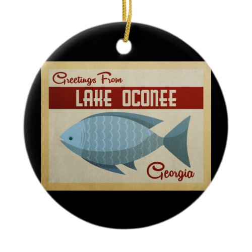Lake Oconee Georgia Blue Fish Vintage Travel Ceramic Ornament