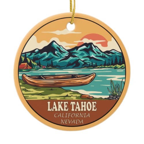 Lake Tahoe Boating Fishing Emblem Ceramic Ornament