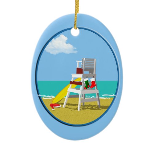 Lifeguard Chair at Christmas Ceramic Ornament
