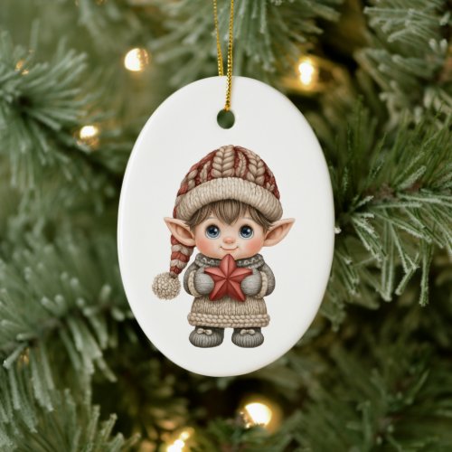 Little Boy Elf Ceramic Ornament