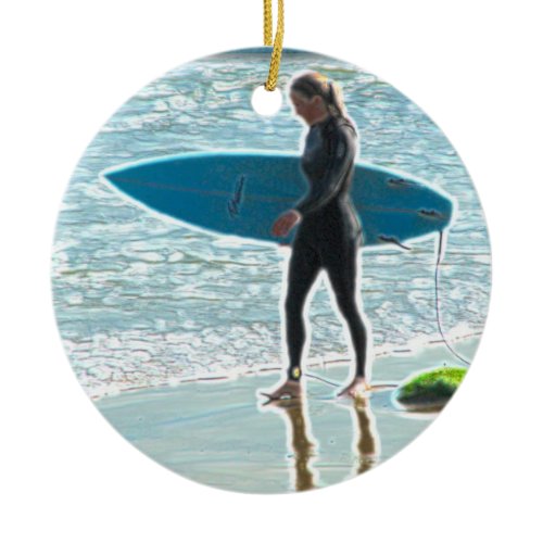 Little Surfer Girl Ceramic Ornament