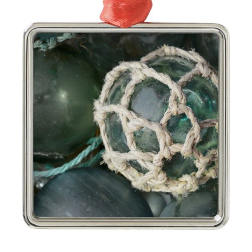 Many glass fishing floats, Alaska Metal Ornament