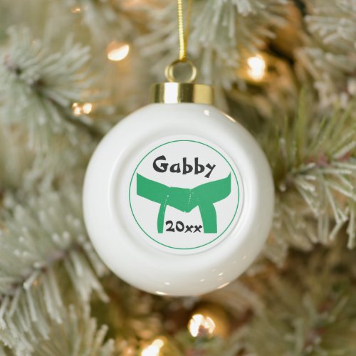 Martial Arts Green Belt Dated Ceramic Ball Christmas Ornament
