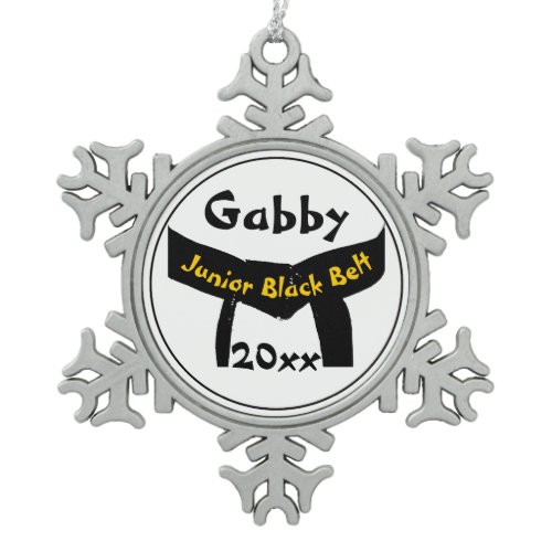 Martial Arts Junior Black Belt Dated Snowflake Pewter Christmas Ornament