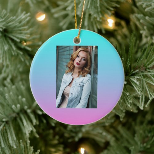 Mermaid colors gradient purple pink aqua ombre ceramic ornament