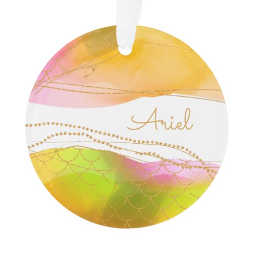 Mermaid Watercolor NAME Gold Glam Fun Kids Her Ornament