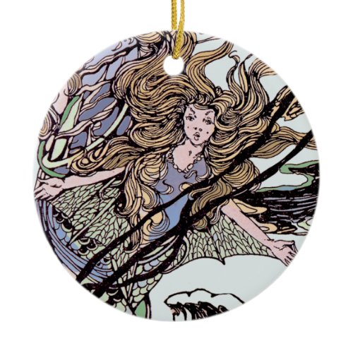 Mermaids Vintage Victorian Illustration Ceramic Ornament
