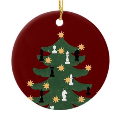 Modern Festive Christmas Chess Tree Ceramic Ornament