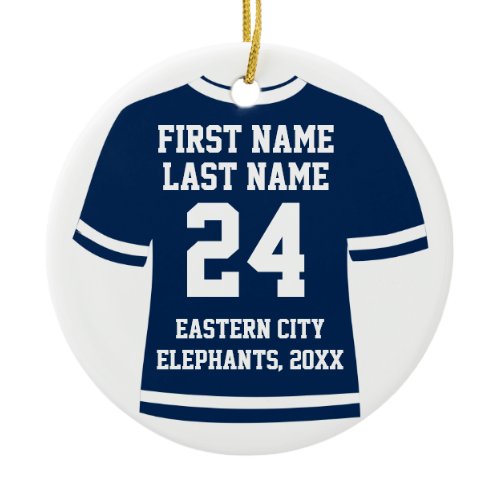 Navy Photo Football Soccer Hockey Sports Jersey Ceramic Ornament