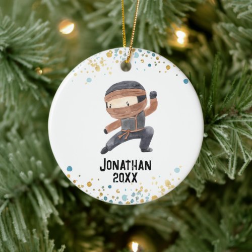Ninja Ornament, Cute Karate Kids Christmas  Ceramic Ornament