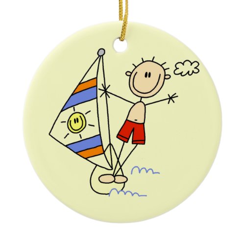 Parasailing Stick Figure Ceramic Ornament
