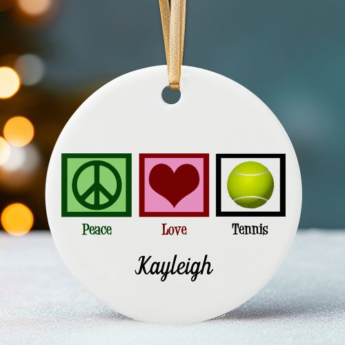 Peace Love Tennis Player Monogram Christmas Ceramic Ornament