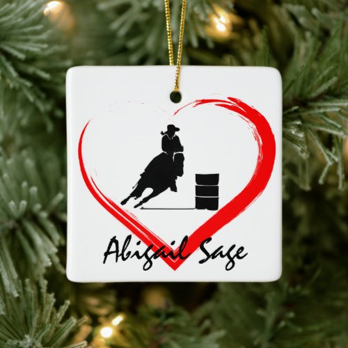 Personalized Barrel Racing Horse n Heart Christmas Ceramic Ornament