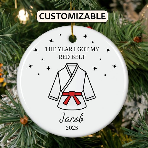 Personalized Karate Red Belt, Taekwondo Outfit Ceramic Ornament