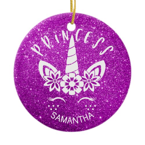 Personalized Unicorn Princess Christmas Ceramic Ornament