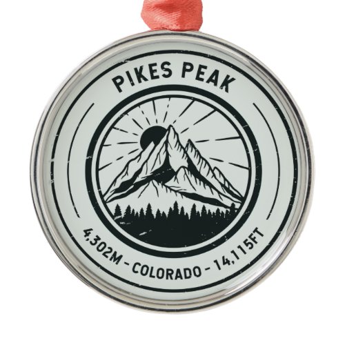Pikes Peak Colorado Hiking Skiing Travel Metal Ornament