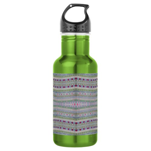 Pink and Green Pretty Hearts Pattern Water Bottle
