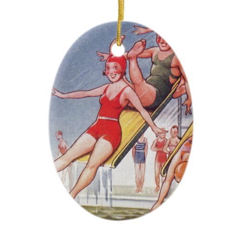 Pool Party Vintage Swimming Summer Ceramic Ornament
