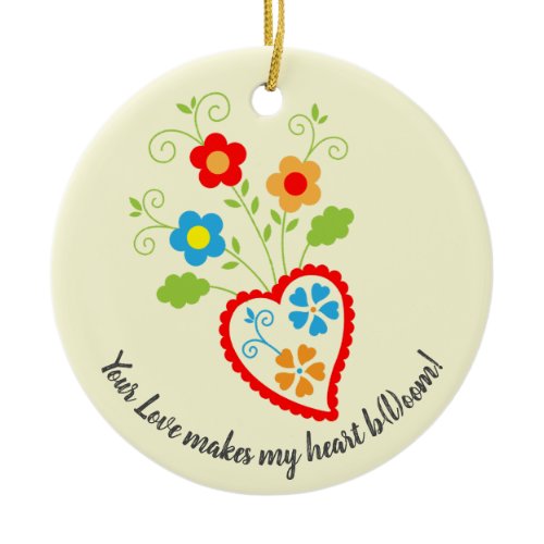Portuguese folk blooming heart  ceramic ornament