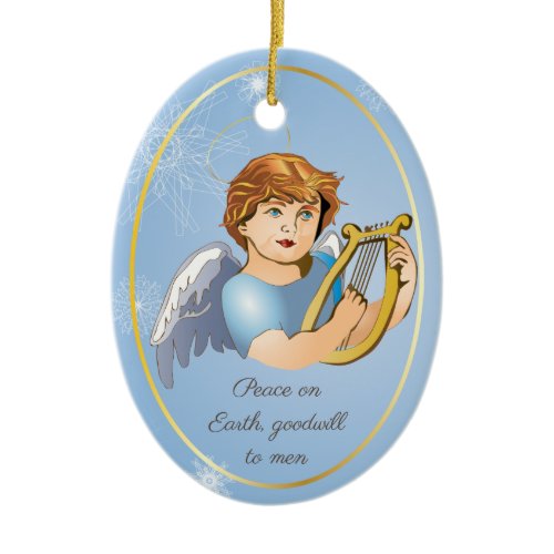 Premium Round Ornament, Angel Boy Ceramic Ornament