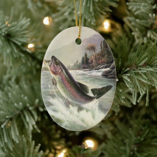 Rainbow Trout, Vintage Fisherman Fishing for Fish Ceramic Ornament