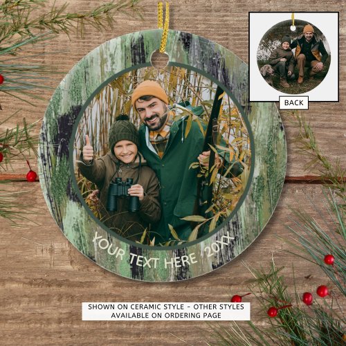 Rustic Camouflage Photo Name Ceramic Ornament