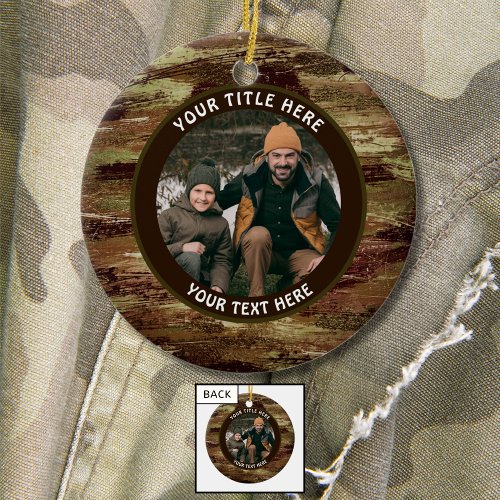 Rustic Camouflage Photo Personalized Ceramic Ornament
