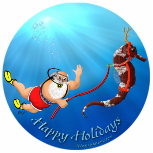 Scuba Diving Santa &amp; Seahorse Ornament