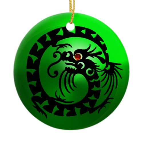 SNAKE DRAGON Black and Green Emerald Ceramic Ornament