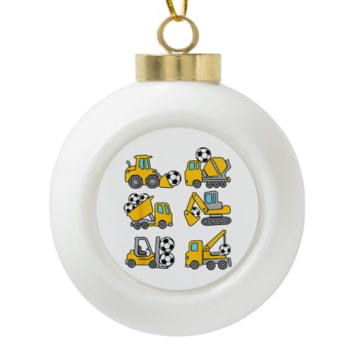 Soccer Ball Kids Football Construction Trucks Ceramic Ball Christmas Ornament