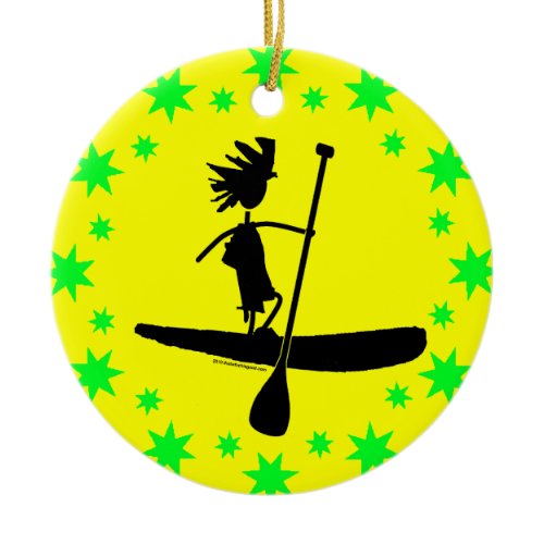 Stand Up Paddle Silhouette Design Ceramic Ornament