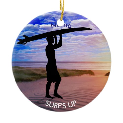Sunset Surfer Sand Clouds PERSONALIZE Ceramic Ornament