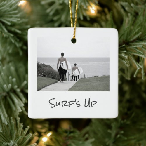 SURF'S UP Vacation PHOTO Location Year Keepsake Ceramic Ornament