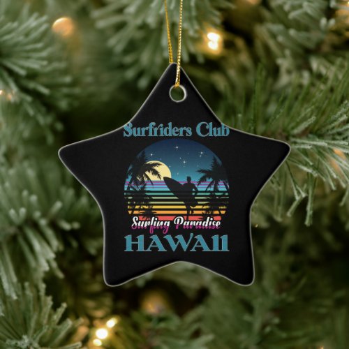 Surf riders Club, Surfing Paradise, Hawaii Ceramic Ornament