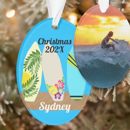 Surfboards Personalized Photo Template Christmas Ornament
