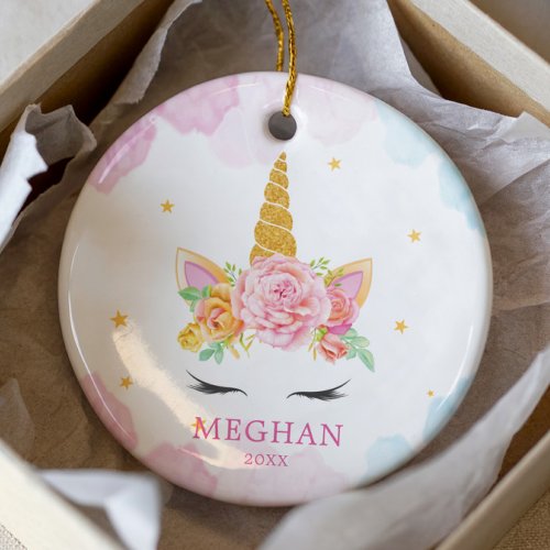 Sweet Watercolor Unicorn Christmas Ornament