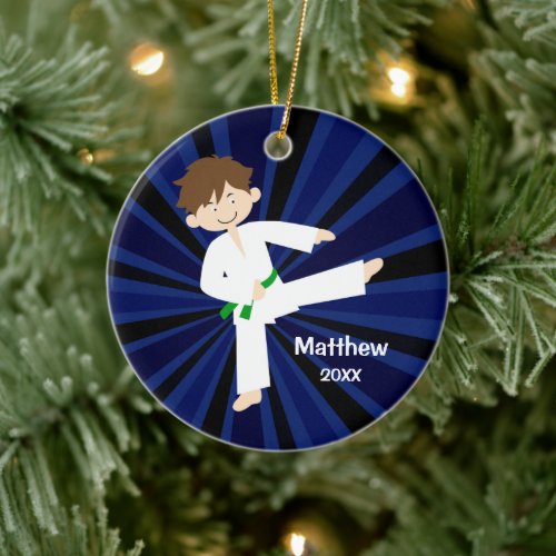 Taekwondo Karate Green Belt Boy Personalized Ceramic Ornament