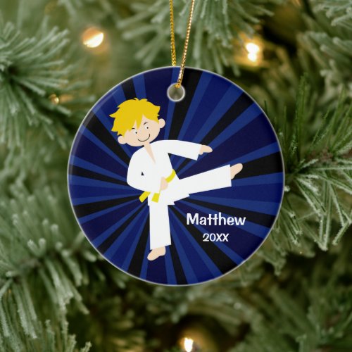 Taekwondo Karate Yellow Belt Boy Personalized Ceramic Ornament