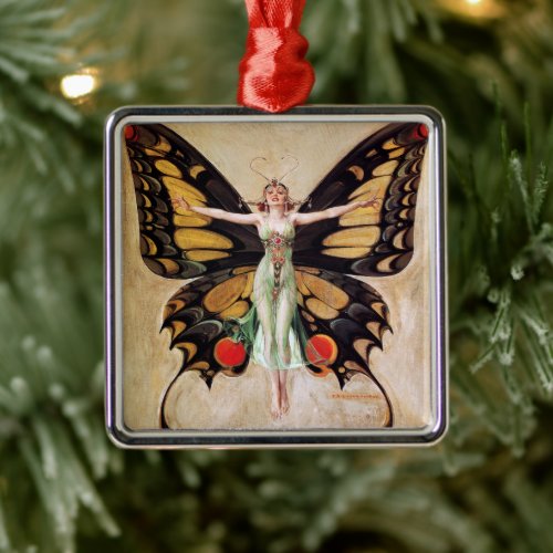 The Flapper Girl's Metamorphosis to Butterfly 1922 Metal Ornament
