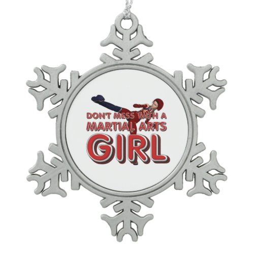 TOP Martial Arts Girl Snowflake Pewter Christmas Ornament
